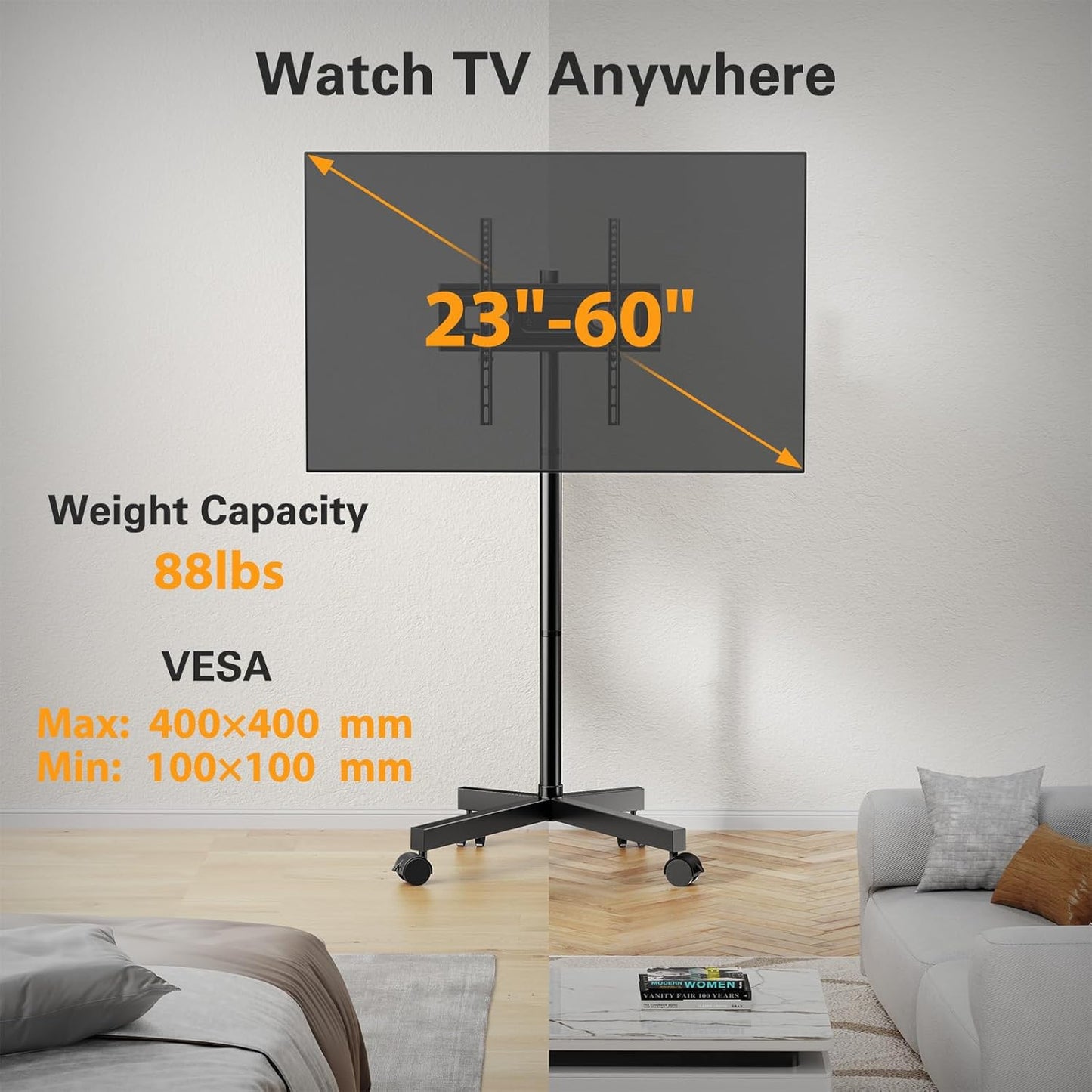 Rolling TV Stand for 23-60 Inch LCD LED OLED 4K Smart TVs