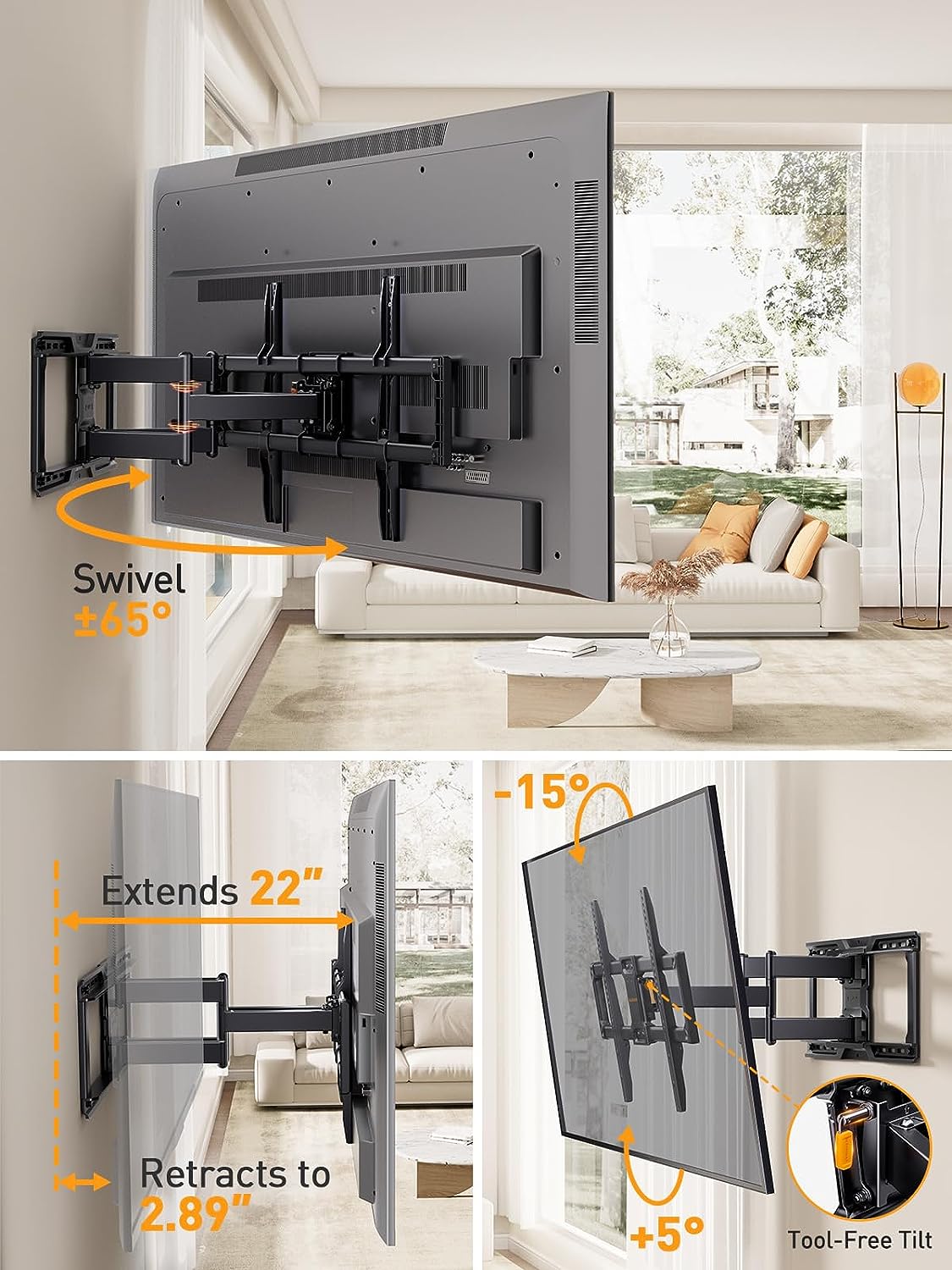 Full Motion TV Wall Mount For 42" to 90" TVs