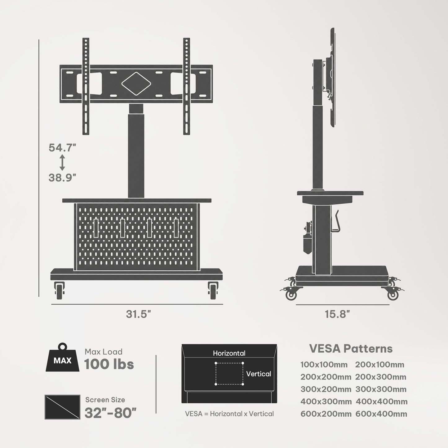 TV Cart with Remote Control For 32" To 80" TVs