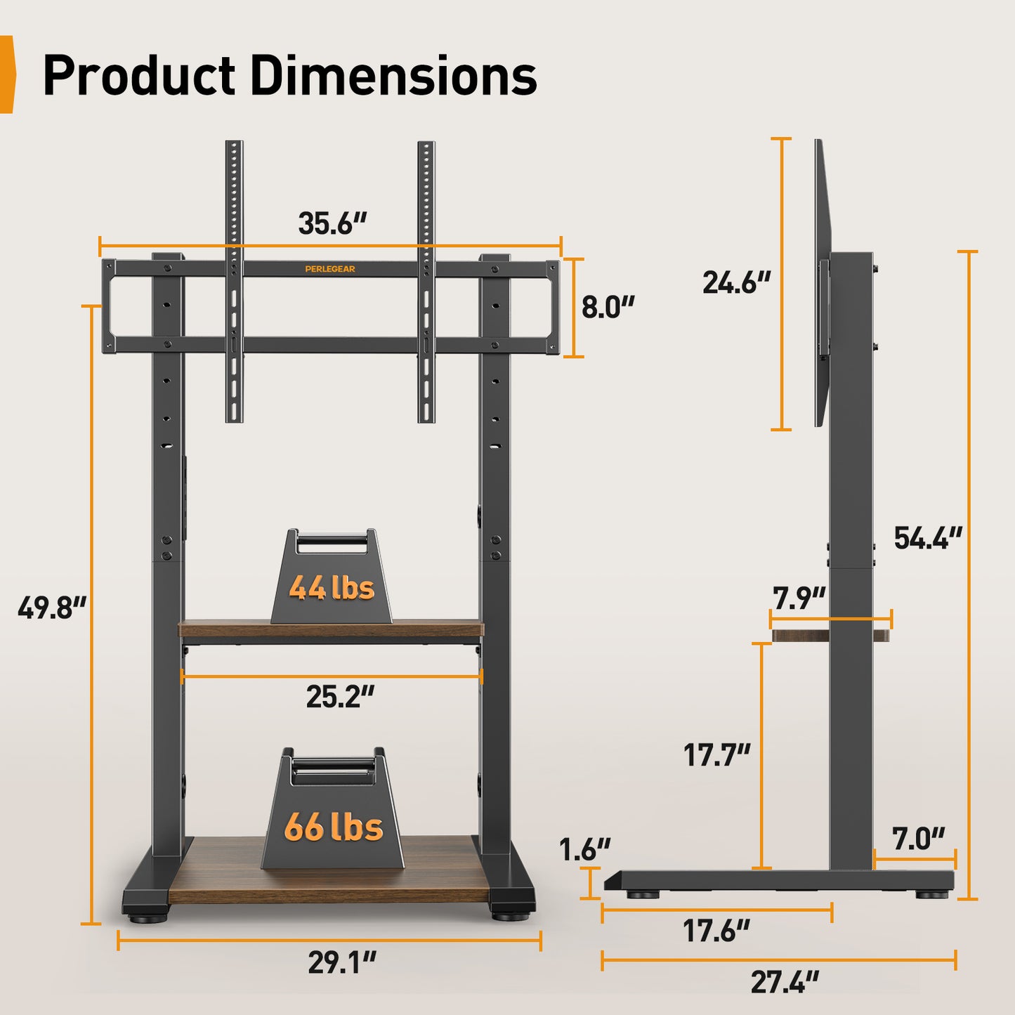 Perlegear Floor TV Stand for 50–110″ TVs with Power Strip, Holds Up to 250 lbs, Universal Standing TV Mount with Adjustable Shelf & Feet, Max VESA 800x600mm, Tall TV Stand for Living Room