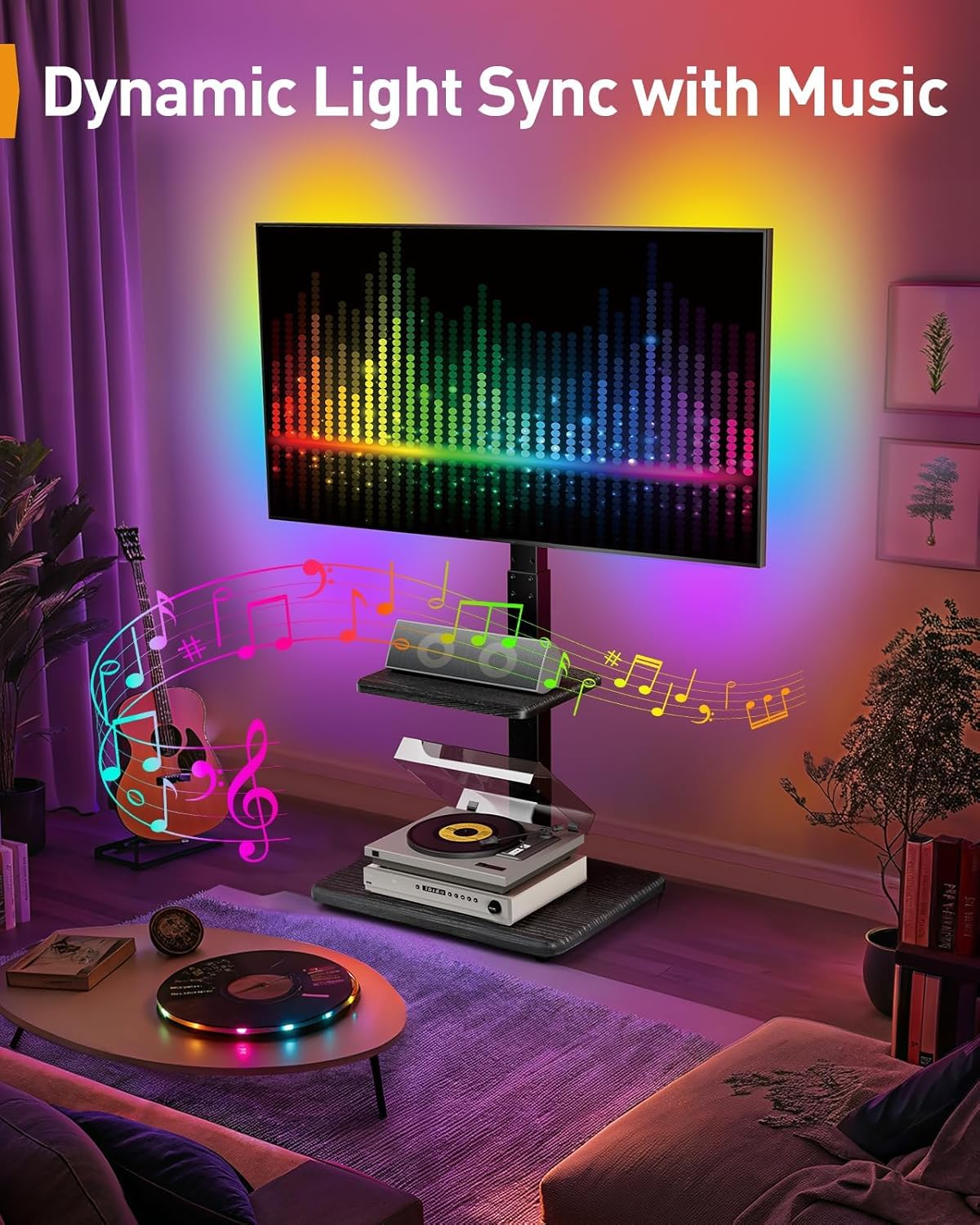 Floor TV Stand with LED Light for 32”-75" TVs