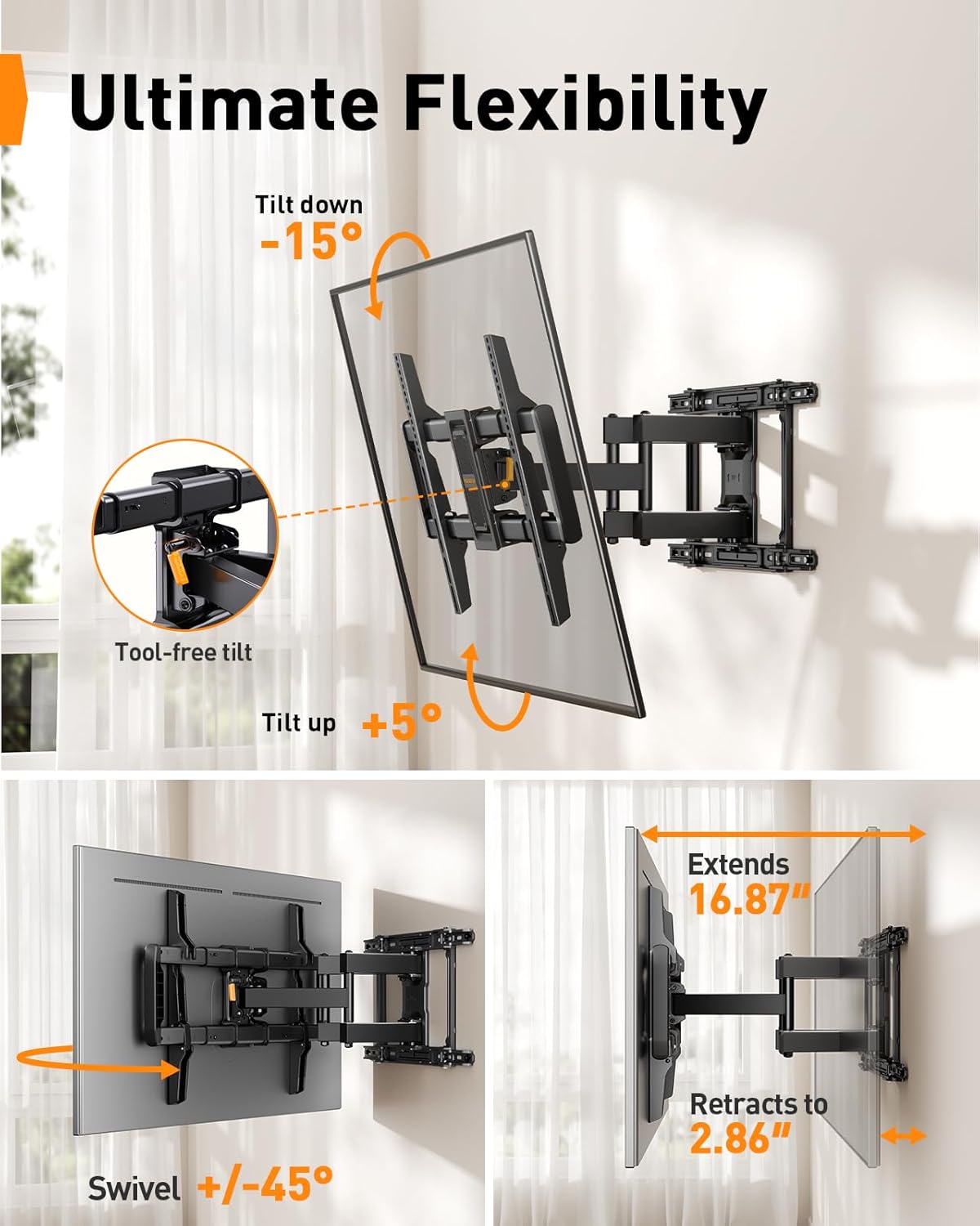 Perlegear Full Motion TV Wall Mounts, PGLF27B-US