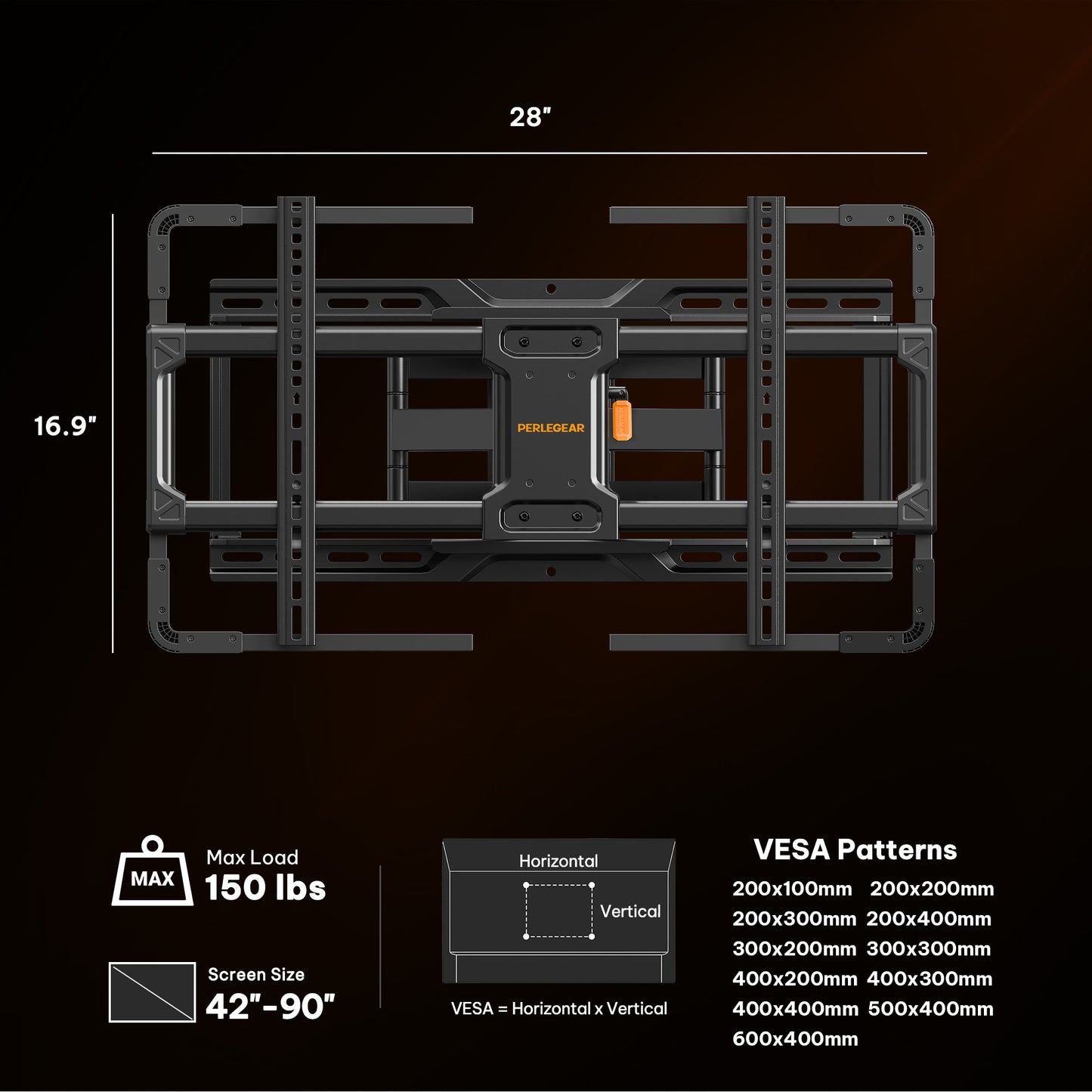 Perlegear AuraFrame™ Pre-Assembled TV Wall Mount