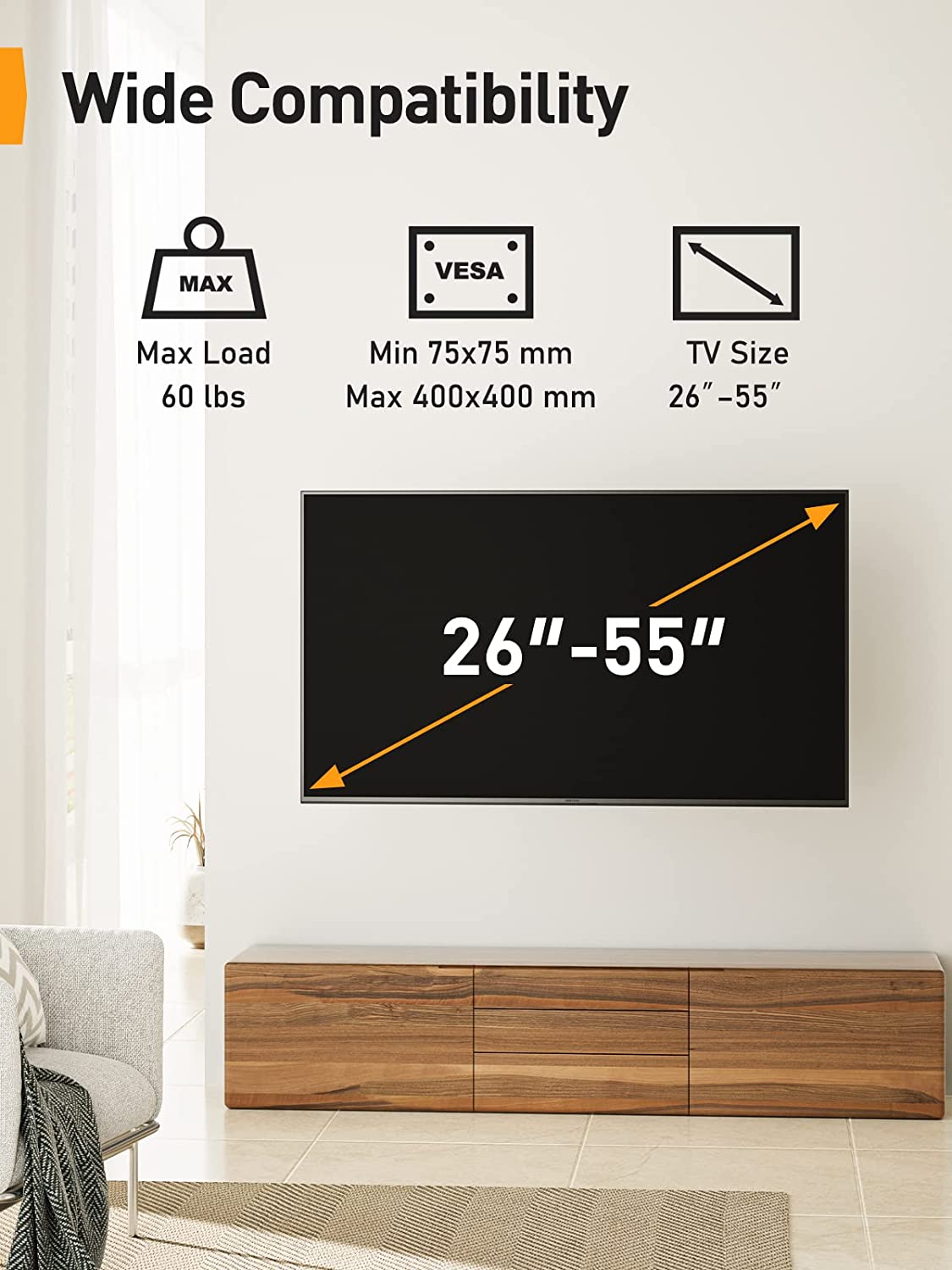 Full Motion TV Wall Mount For 26" to 55" TVs