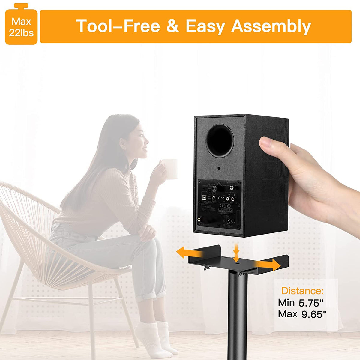 Floor Speaker Stand for Bookshelf Speakers Up To 22 lbs Perlegear