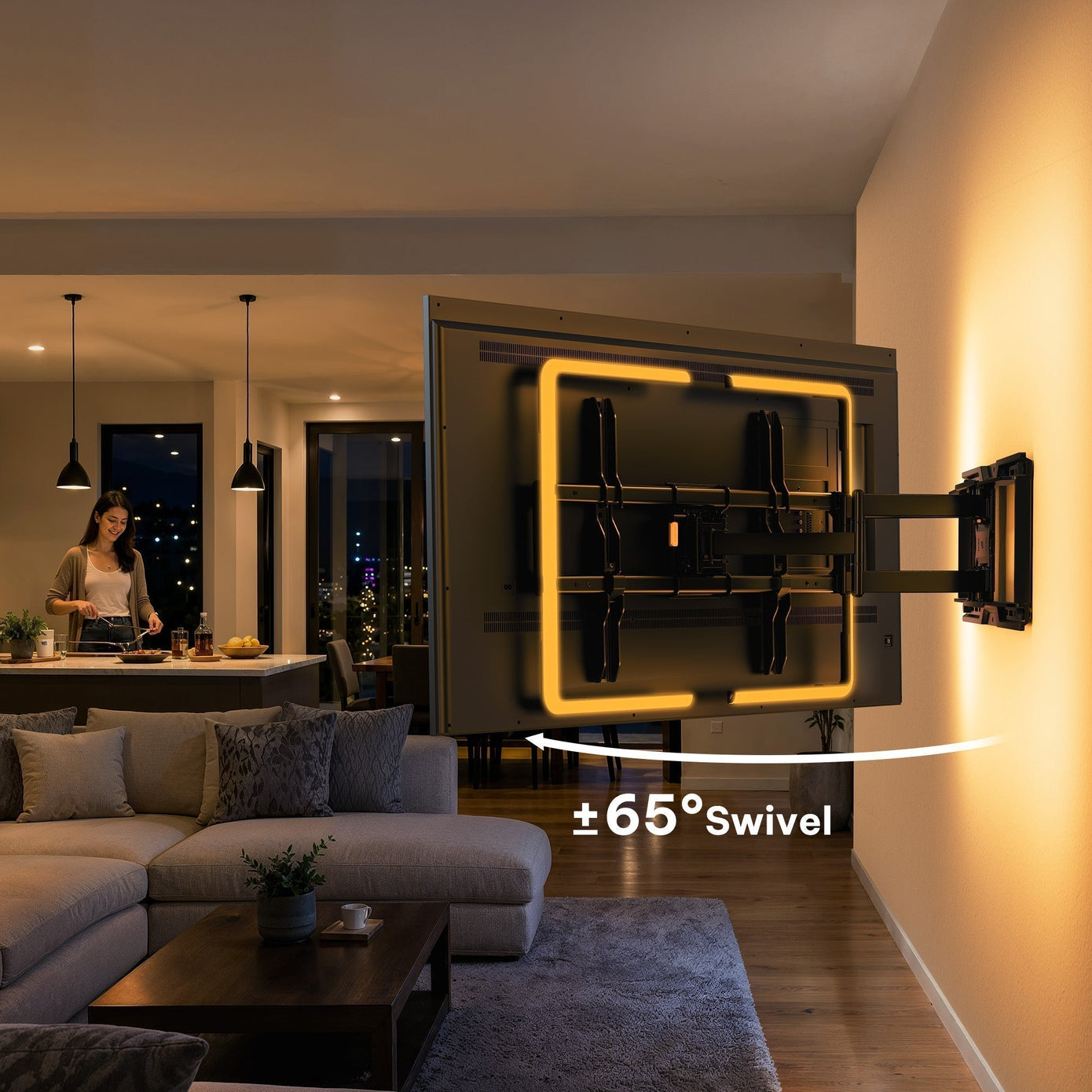 A TV mounted securely on a wall with a Perlegear TV wall mount, highlighting safe wall mounting, proper support, and a clean living room setup.