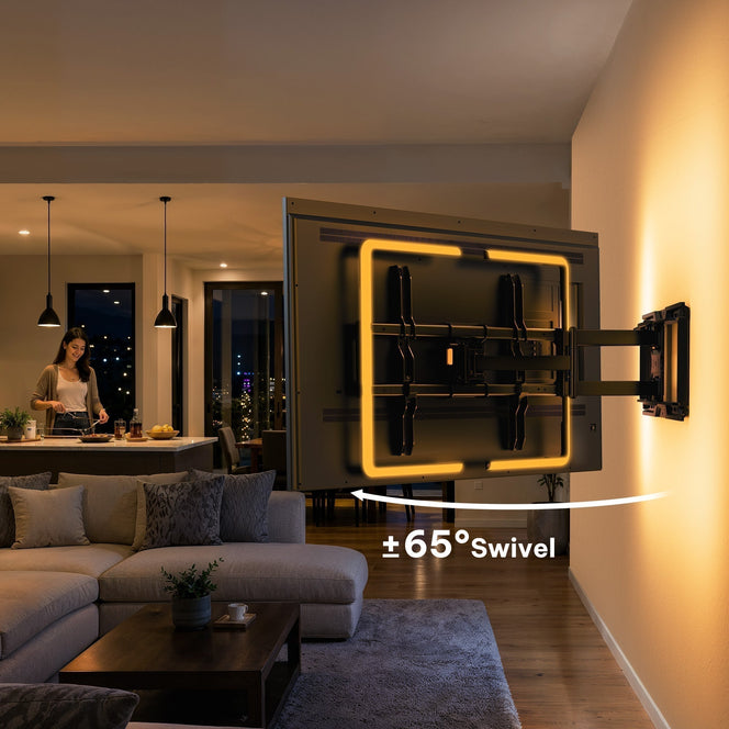 A TV mounted securely on a wall with a Perlegear TV wall mount, highlighting safe wall mounting, proper support, and a clean living room setup.