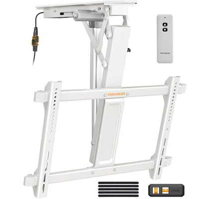 Perlegear Electric Ceiling TV Mount with Remote for 32-70 inch Flat and Curved Screen TVs, Motorized TV Ceiling Mount Flip Down for Flat Roof, Drop Down Ceiling Mount