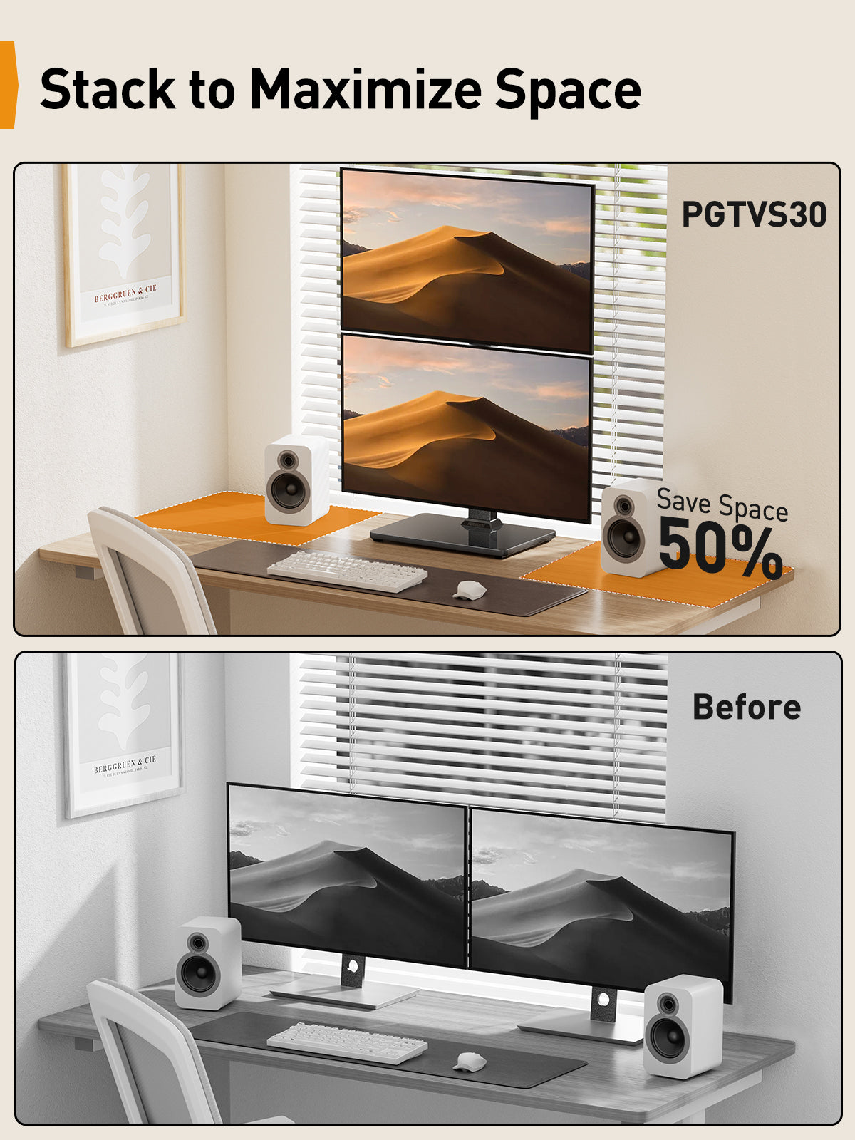 Dual Monitor Stand for 13" to 40" Screens