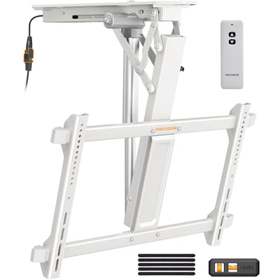 Perlegear Electric Ceiling TV Mount with Remote for 32-70 inch Flat and Curved Screen TVs, Motorized TV Ceiling Mount Flip Down for Flat Roof, Drop Down Ceiling Mount