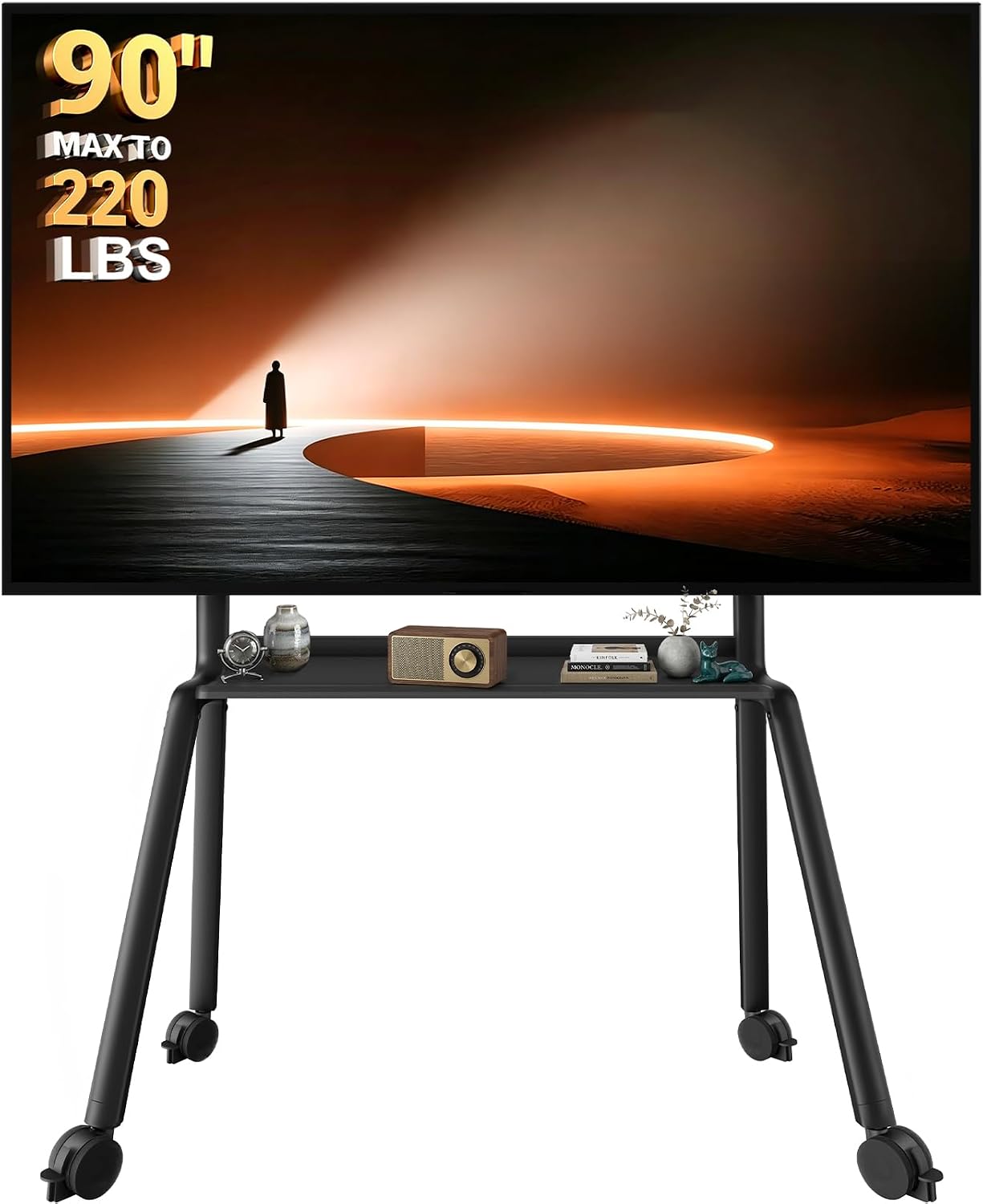 Perlegear Rolling TV Stand for 42″–90″ TVs up to 220 lbs, Four Leg Heavy Duty TV Stand with Lockable Wheels, Outdoor Height Adjustable Mobile TV Cart with Anti-Drop Shelf, Max VESA 800x600mm, PGTVC45B