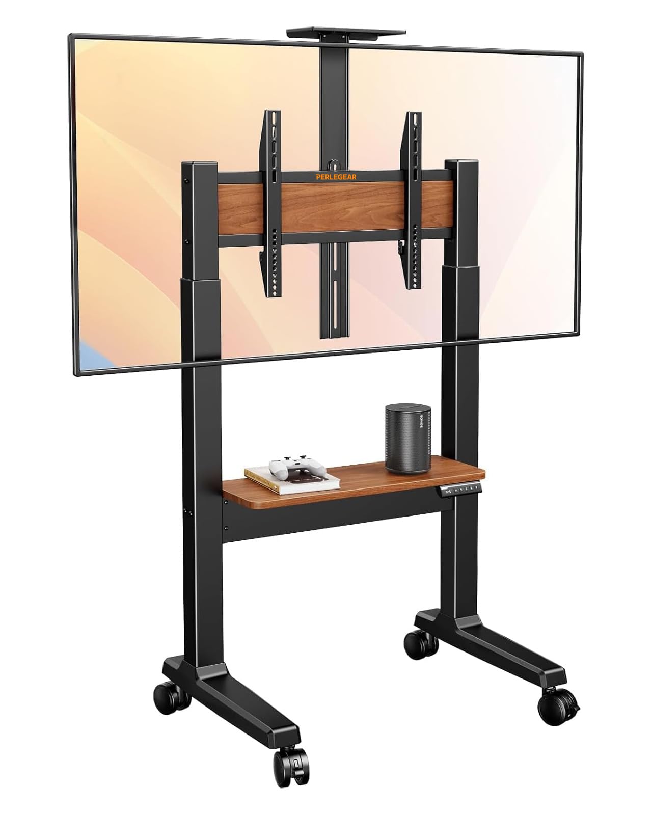 Perlegear Floor TV Stand for 50–110″ TVs with Power Strip, Holds Up to 250 lbs, Universal Standing TV Mount with Adjustable Shelf & Feet, Max VESA 800x600mm, Tall TV Stand for Living Room, PGFS20B
