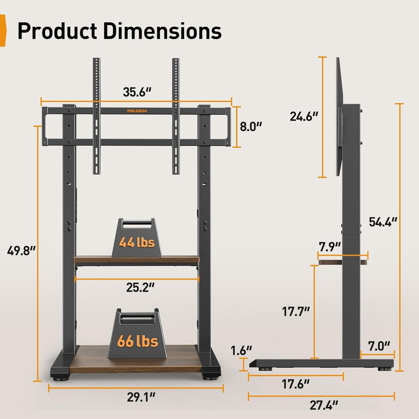 Perlegear Floor TV Stand for 50–110″ TVs with Power Strip, Holds Up to 250 lbs, Universal Standing TV Mount with Adjustable Shelf & Feet, Max VESA 800x600mm, Tall TV Stand for Living Room, PGFS20B