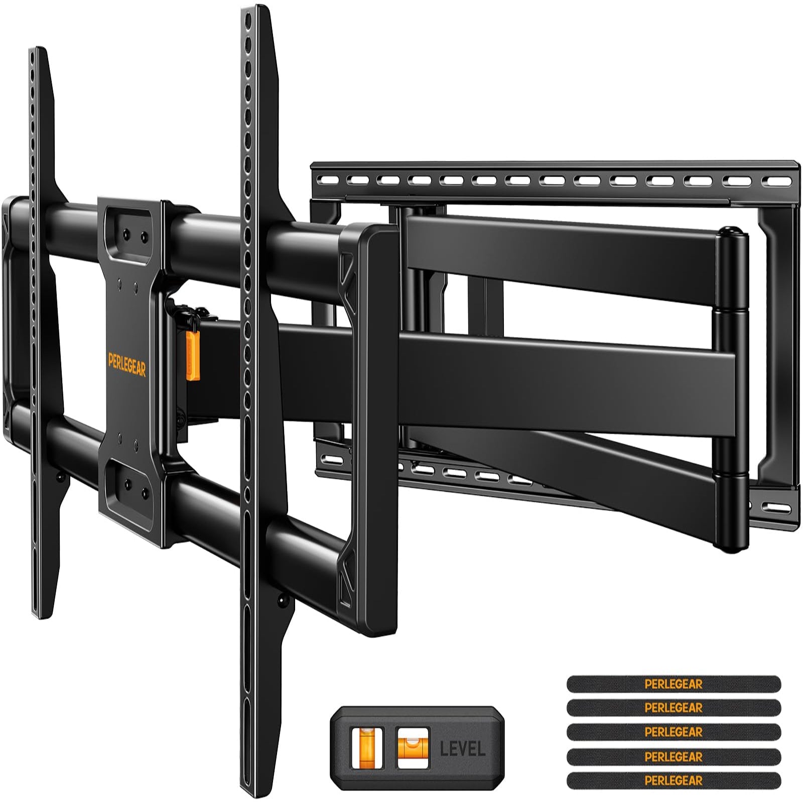 Perlegear Long Arm Full Motion TV Wall Mount for 42–90 Inch TVs up to 150 lbs, 40″ Long Extension, Pre-Assembled Corner TV Mount with Full Swivel, Tilt, Fits 8″/12″/16″/24″ Studs, Max VESA 800x400mm