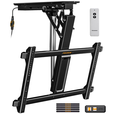 Perlegear Electric Ceiling TV Mount with Remote for 32-70 inch Flat and Curved Screen TVs, Motorized TV Ceiling Mount Flip Down for Flat Roof, Drop Down Ceiling Mount