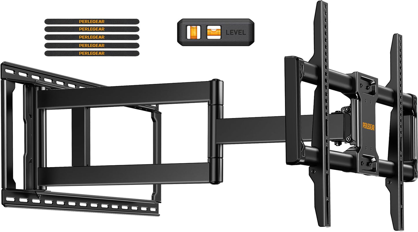 Perlegear Long Arm Full Motion TV Wall Mount for 42–90 Inch TVs up to 150 lbs, 40″ Long Extension, Pre-Assembled Corner TV Mount with Full Swivel, Tilt, Fits 8″/12″/16″/24″ Studs, Max VESA 800x400mm