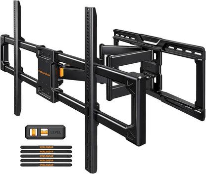 Perlegear Large Full Motion TV Wall Mount for 55–120 inch TVs up to 220 lbs | 20% thicker heavy-duty steel, pre-assembled tv mount, tool-free tilt, swivel, extend, fits 16"/24" studs, max VESA 900x600mm