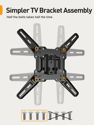 Perlegear Full Motion TV Mount for Most 26–65 inch Flat or Curved TVs up to 82 lbs, Wall Mount TV Bracket with Articulating Arms, Tool-Free Tilt, Swivel, Extension, Max VESA 400x400mm, PGMF3