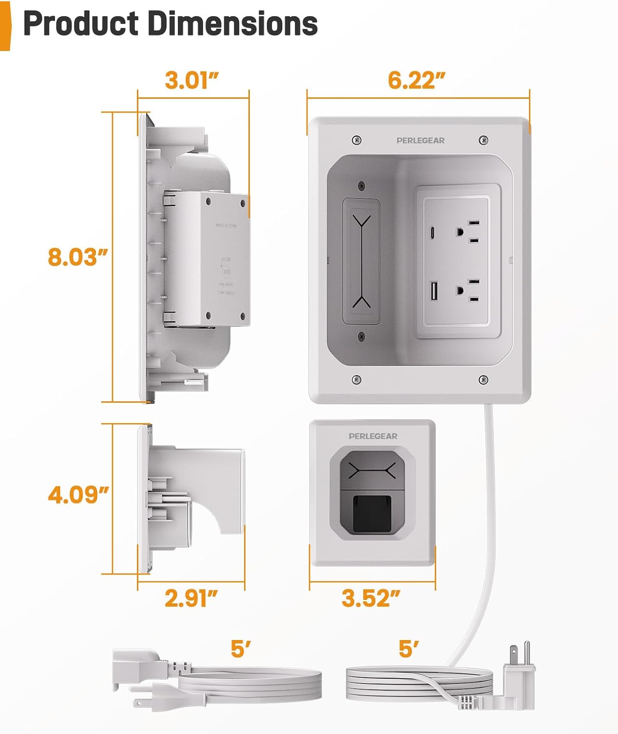 Cord Hider for Wall Mount TV with AC Outlets