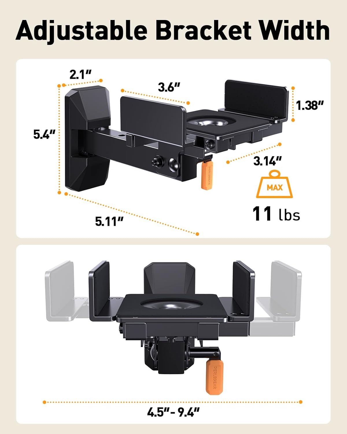 Pre-Assembled Bookshelf Speaker Mount with Cushioned Tilt Knob