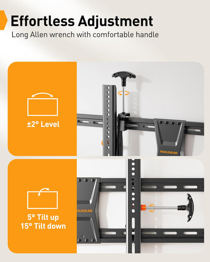 Perlegear Tilting TV Wall Mount for 42–90 Inch TVs up to 132 lbs, Low-Profile TV Mount Wall Bracket with Leveling After Mounting, Fast Install with Template & Hardware, Max VESA 800 x 400mm, PGXT5