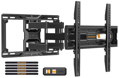 Perlegear Large Full Motion TV Wall Mount for 55–120 inch TVs up to 220 lbs | 20% thicker heavy-duty steel, pre-assembled tv mount, tool-free tilt, swivel, extend, fits 16"/24" studs, max VESA 900x600mm
