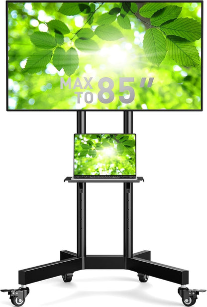 Perlegear Rolling TV Stand for 32”–86” TVs up to 132 lbs, Outdoor TV Stand with Pegboard Storage & Quiet Wheels, Swivel & Height Adjustable Mobile TV Cart with Wood Shelf, Max VESA 600x400mm, PGTVC34B