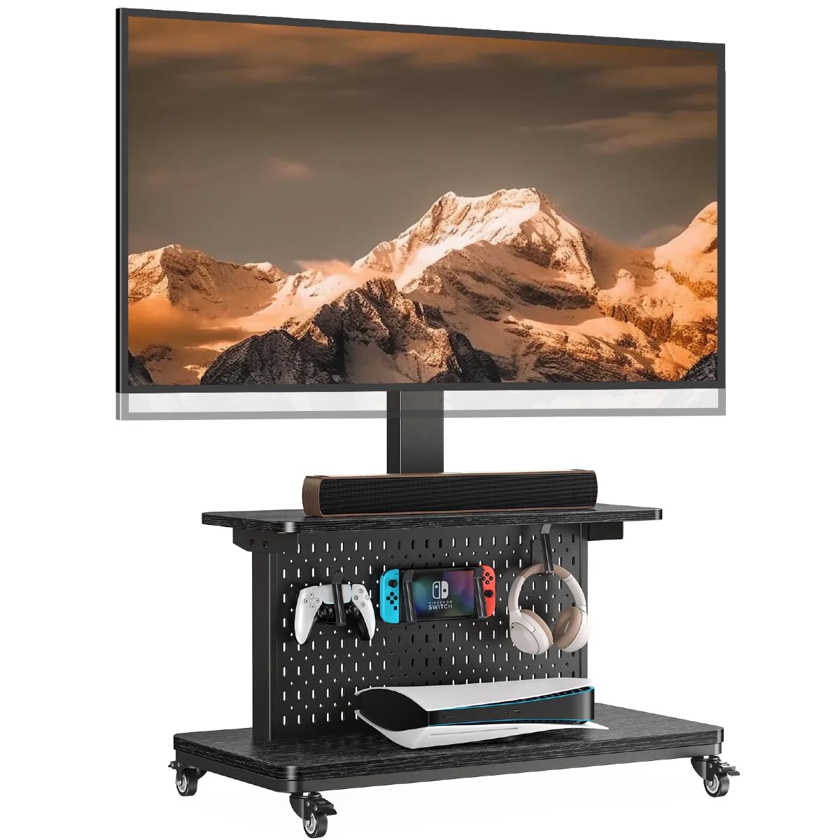 Perlegear Floor TV Stand for 50–110″ TVs with Power Strip, Holds Up to 250 lbs, Universal Standing TV Mount with Adjustable Shelf & Feet, Max VESA 800x600mm, Tall TV Stand for Living Room, PGFS20B