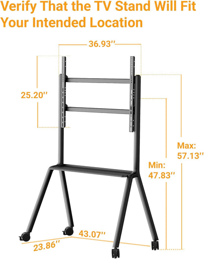 Perlegear Rolling TV Stand for 42″–90″ TVs up to 220 lbs, Four Leg Heavy Duty TV Stand with Lockable Wheels, Outdoor Height Adjustable Mobile TV Cart with Anti-Drop Shelf, Max VESA 800x600mm, PGTVC45B