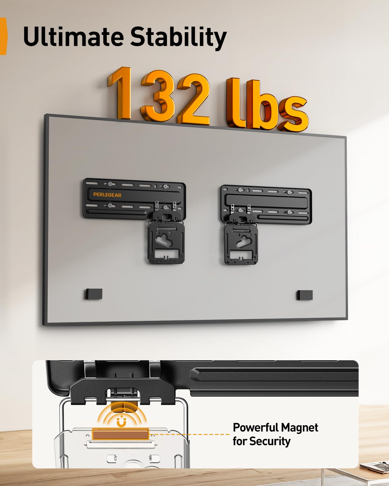Perlegear Ultra Slim TV Wall Mount for 42”- 86” Flat and Neo QLED Frame TVs, Only 0.3” Low Profile TV Mount, Flat Television Wall Mount Holds up to 132 lbs, Only Included M6 Screws