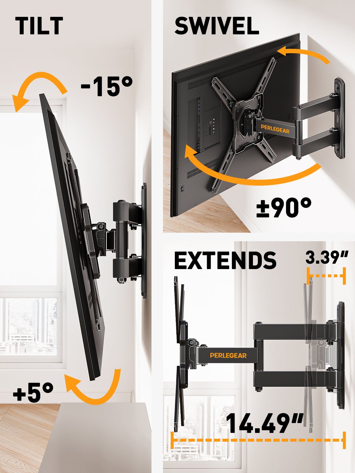 Full Motion TV Wall Mount For 26" to 50" TVs, PGMF13-US