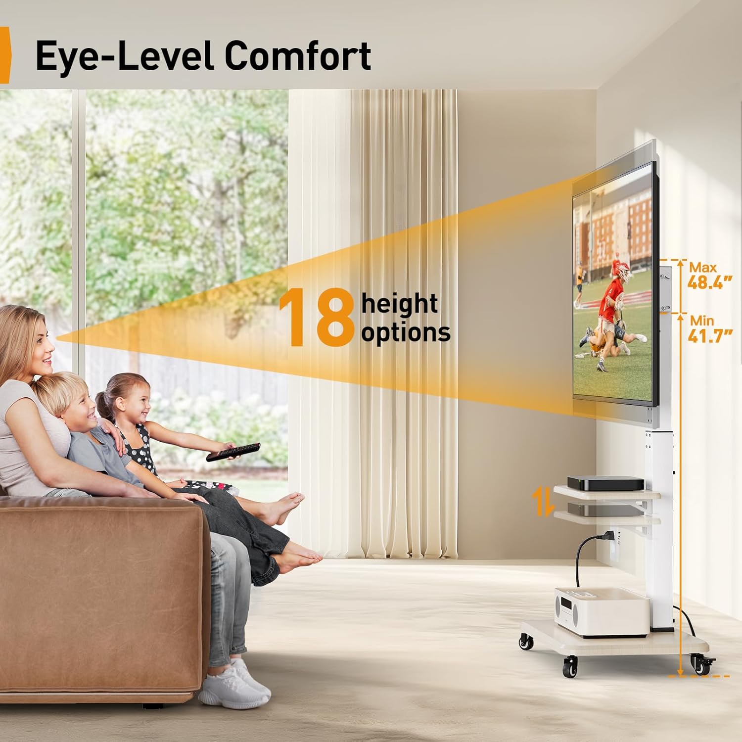 TV Cart（White） with Power Outlet For 32