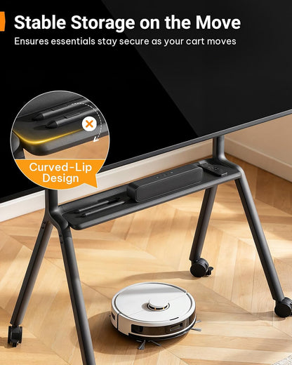 Perlegear Rolling TV Stand for 42″–90″ TVs up to 220 lbs, Four Leg Heavy Duty TV Stand with Lockable Wheels, Outdoor Height Adjustable Mobile TV Cart with Anti-Drop Shelf, Max VESA 800x600mm, PGTVC45B