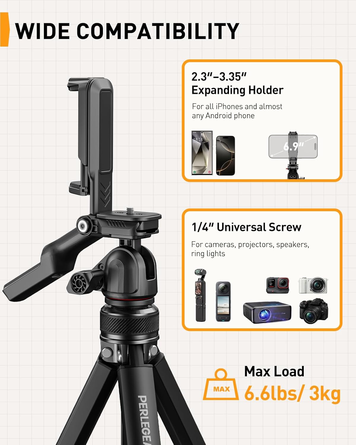 59.84″ Portable and Height-Adjustable Tripod for Camera and Phone