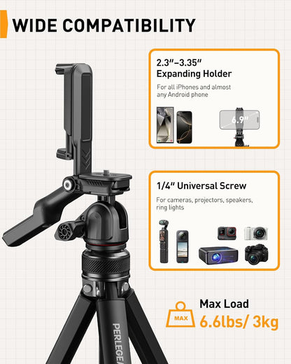 59.84″ Portable and Height-Adjustable Tripod for Camera and Phone
