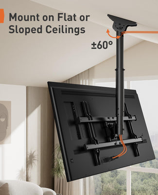 Perlegear Ceiling TV Mount, Hanging TV Mount for 37-75 inch Flat or Curved TVs up to 99 lbs, Full Motion TV Bracket with Swivel, Tilt, Max VESA 600x400mm, PGLCM1