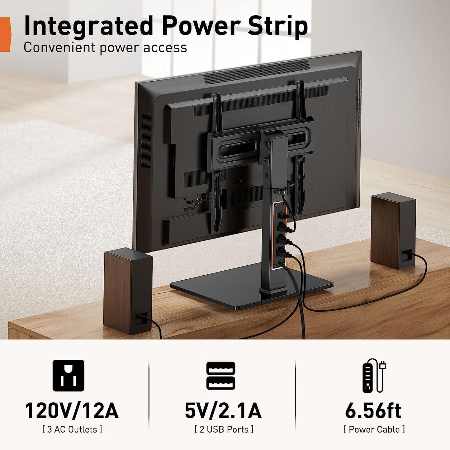 Swivel Tabletop TV Stand With Integrated Power Strip For 32" to 60" TVs