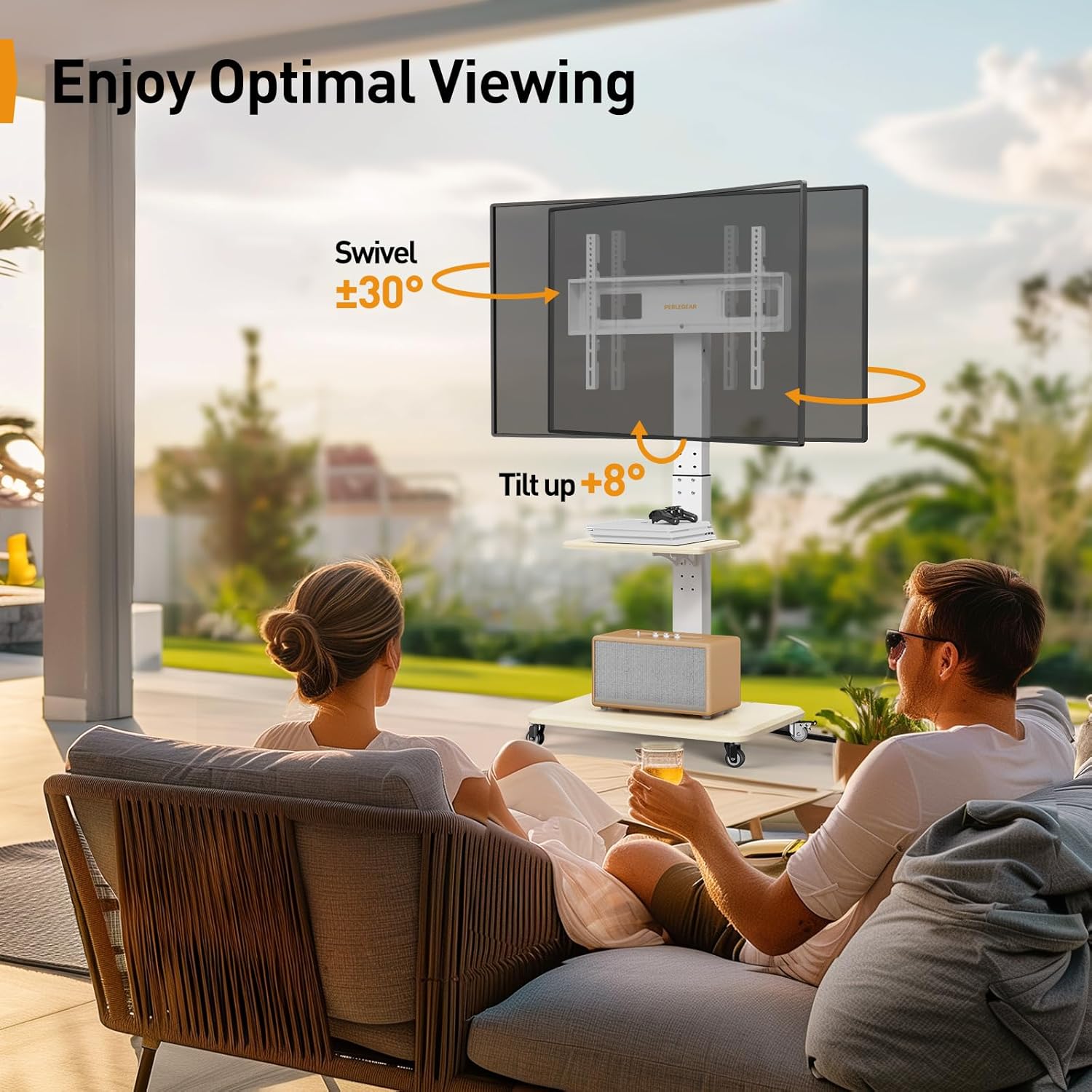 TV Cart（White） with Power Outlet For 32