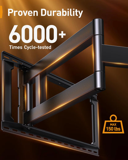 Perlegear Long Arm Full Motion TV Wall Mount for 42–90 Inch TVs up to 150 lbs, 40″ Long Extension, Pre-Assembled Corner TV Mount with Full Swivel, Tilt, Fits 8″/12″/16″/24″ Studs, Max VESA 800x400mm