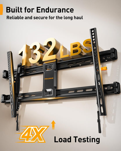 Perlegear Tilting TV Wall Mount for 42–90 Inch TVs with Leveling Adjustment, Low Profile TV Mount up to 132 lbs, Wall Mount Bracket Fits 8”/12”/16”/24” Wood Studs, Max VESA 600x400mm, PGLT9