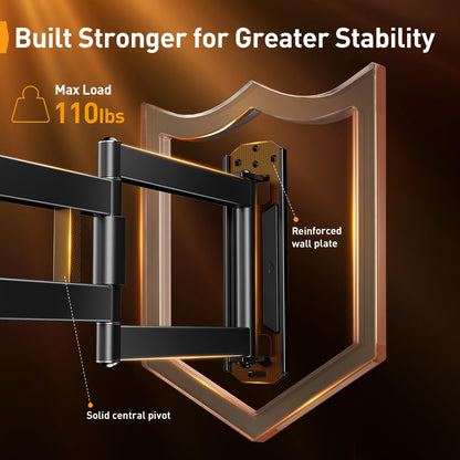 Perlegear Long Arm TV Wall Mount for 32-65″ TVs, 37.4” Long Extension Corner TV Mount, Max VESA 400x400mm, Articulating Arms Full Motion Wall Mount Bracket with Swivel and Tilt, Holds up to 110 lbs