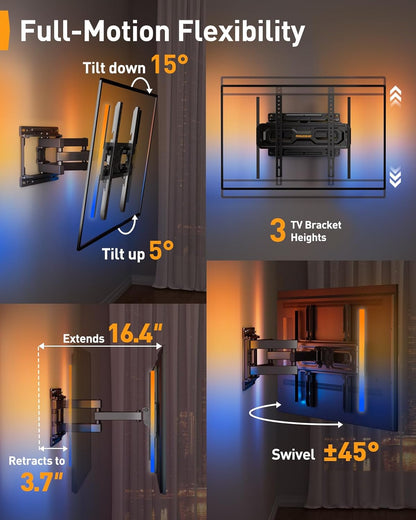 Pre-Assembled TV Wall Mount with LED Lights for 26-65 inch TVs, PGMF20-US