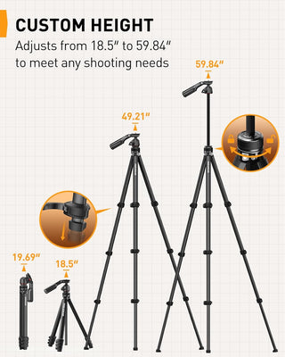 59.84″ Portable and Height-Adjustable Tripod for Camera and Phone