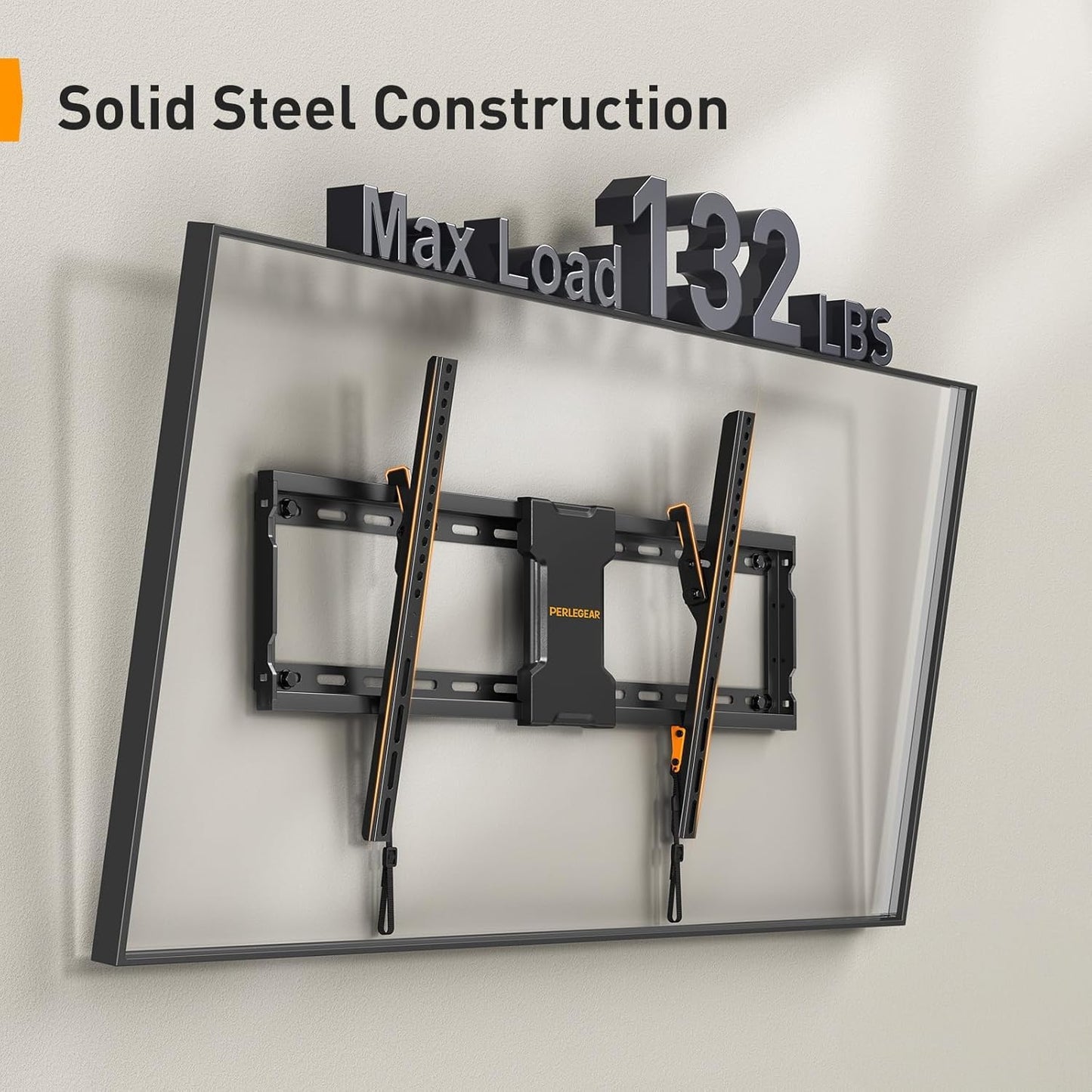 Perlegear Tilting TV Wall Mount for Most 37-82 inch TVs up to 132 lbs, Low Profile Tilt TV Mount Wall Bracket for Flat or Curved TVs, Fits 24”/18”/16” Studs, Max VESA 600x400mm, PGLT2