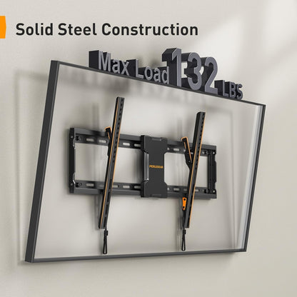 Perlegear Tilting TV Wall Mount for Most 37-82 inch TVs up to 132 lbs, Low Profile Tilt TV Mount Wall Bracket for Flat or Curved TVs, Fits 24”/18”/16” Studs, Max VESA 600x400mm, PGLT2