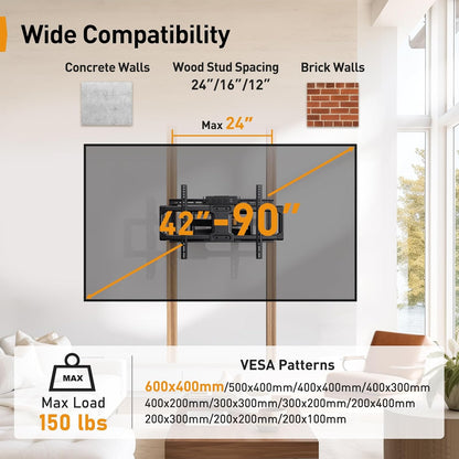 Full Motion TV Wall Mount with Power Strip for 42–90 Inch TVs, PGLF11-US