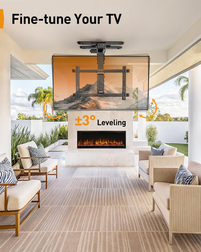 Perlegear Electric Ceiling TV Mount with App & Remote, Motorized Ceiling Mount Full Motion for 32″-75″ Flat and Curved TVs up to 110 lbs, Tilt & Swivel, Flip Down TV Mount for Flat Roof, PGCM12B