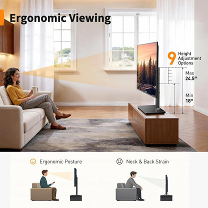 Perlegear Swivel TV Stand with Power Outlet for 32–72 inch TVs up to 99 lbs, Stable Tempered Glass Base, Universal TV Stand Base with Tilt, 9 height adjustments,cable management, max VESA 600x400mm