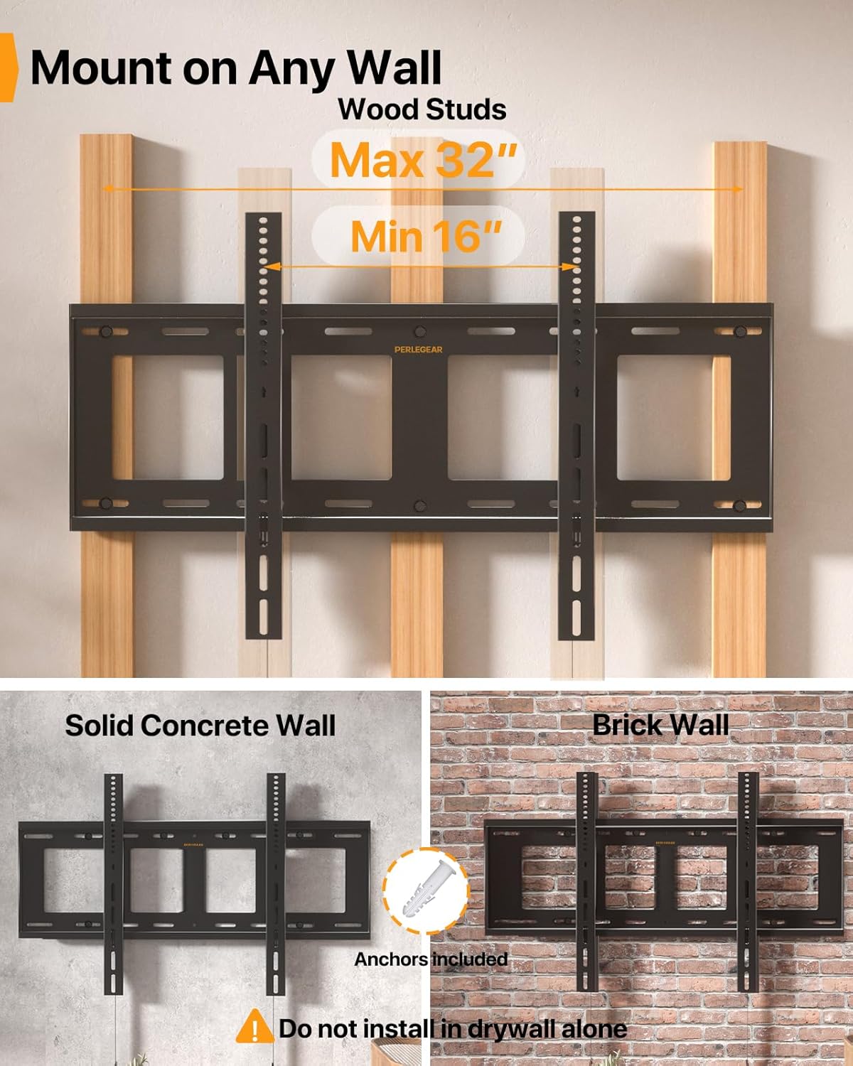 Perlegear Heavy Duty Fixed TV Wall Mount for 42