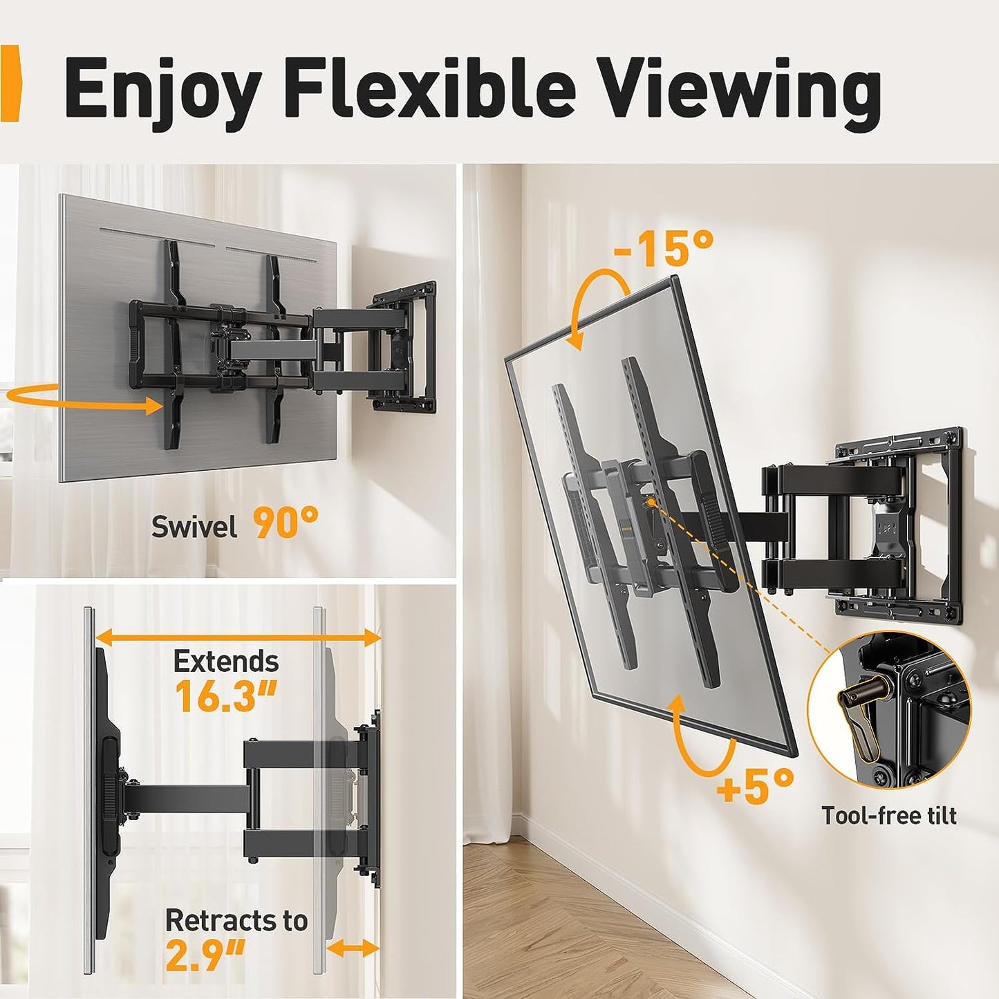 Full Motion TV Wall Mount For 40" to 86" TVs